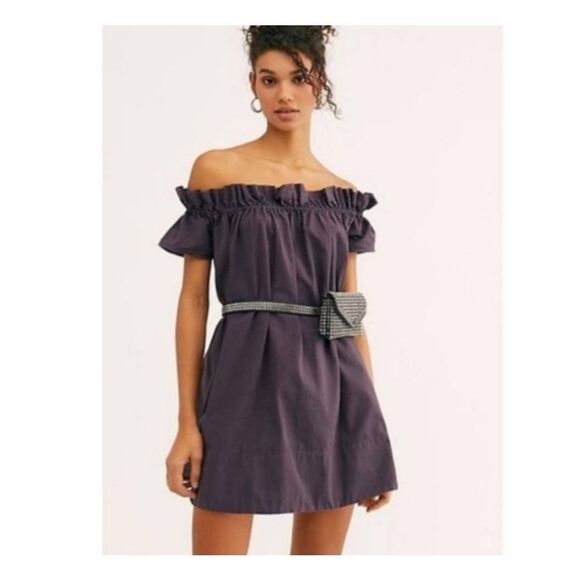 Women's Free People Sophie off the Shoulder Mini Dress Purple Night Bloom Size X - Picture 7 of 7
